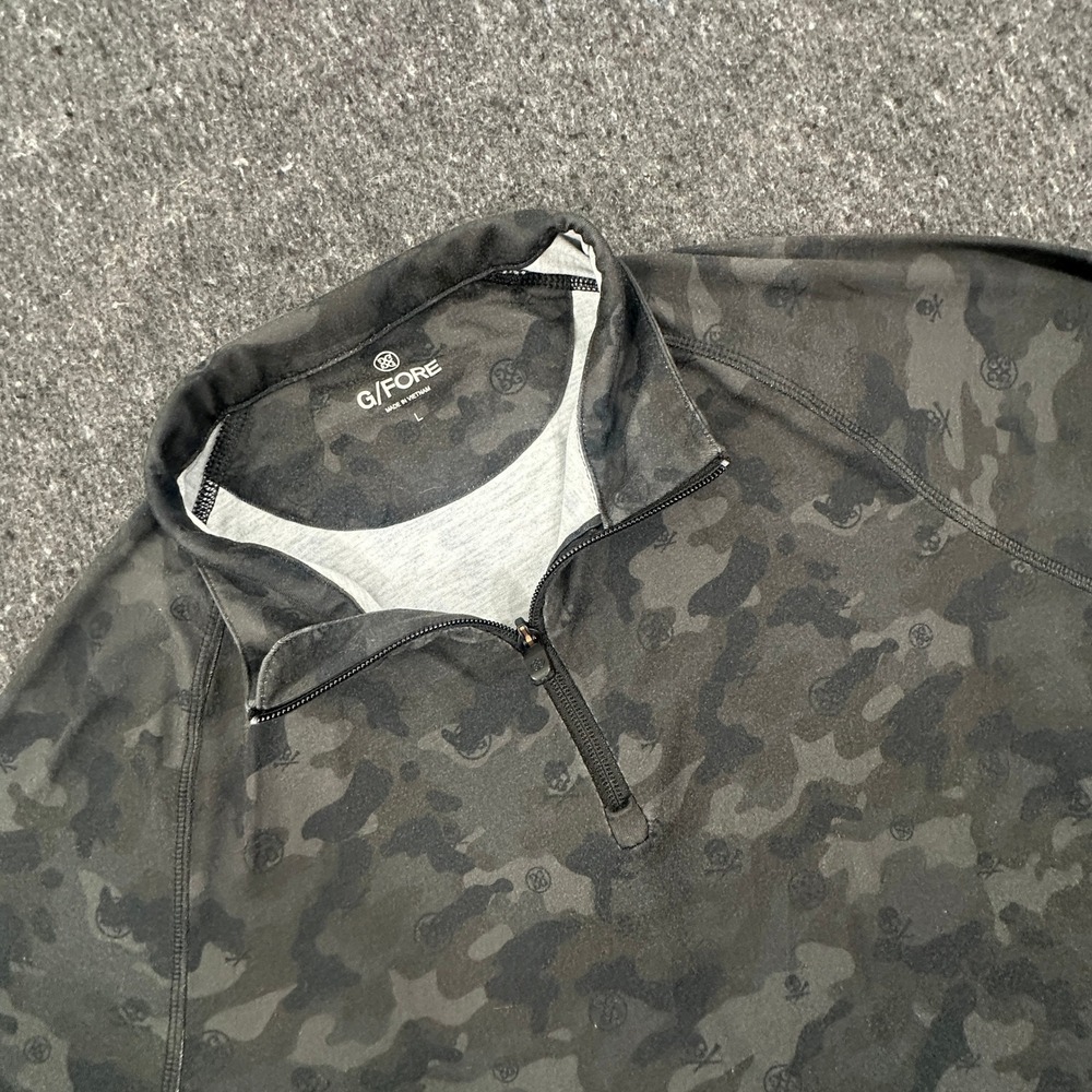 G/FORE 1/4 Zip Pullover Mens Large Gray Camo Skull & T's G4MS22K78 Performance